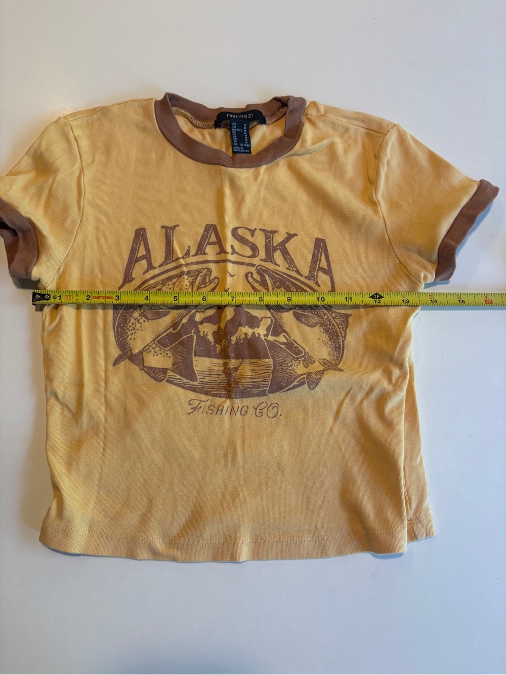 Forever 21 Yellow Tee with Brown Ringer Trim